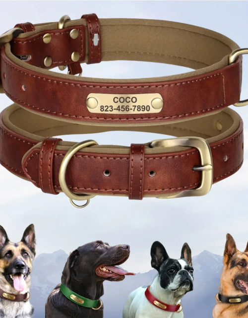 Load image into Gallery viewer, Personalized Leather Custom Dog Collar Soft Padded Dog Collars Durable Pet ID Tag Collar Adjustable for Small Medium Large Dogs
